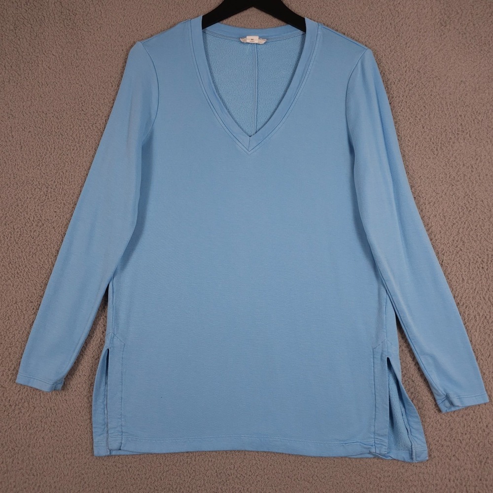 Ann Taylor LOFT Lounge Sweatshirt Womens Medium Blue V Neck Tunic Top Soft Knit